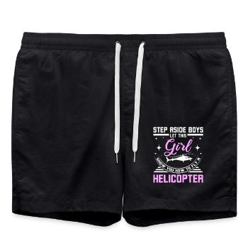 Let this girl show you how to fly a helicopter - Badeshorts - Schwarz - Vorne - AI Model Male 185 light (185cm)