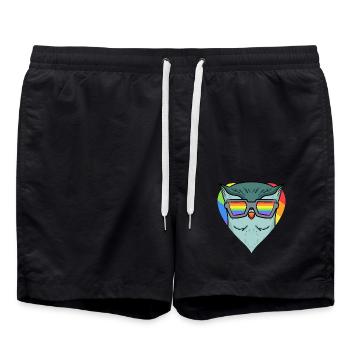 LGBT Tier Eule Regenbogen - Badeshorts - Schwarz - Vorne - AI Model Male 185 light (185cm)