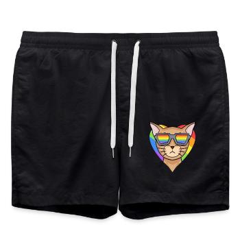 LGBT Cat Abyssinian Cat Rainbow - Short de bain - noir - Devant - AI Model Male 185 light (185cm)