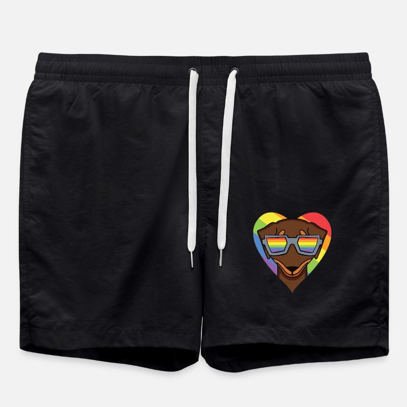 LGBT Hund Dackel Regenbogen - Badeshorts - Schwarz