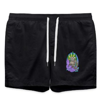 Aesthetic owl in the forest with crystals - Swim Trunks - black - Front - AI Model Male 185 light (185cm)