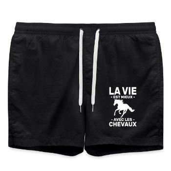 La Vie Est Mieux Avec Les Chevaux Cadeau Cheval - Short de bain - noir - Devant - AI Model Male 185 light (185cm)