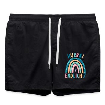 7 Jahre Rainbow Regenbogen 7. Geburtstag - Badeshorts - Schwarz - Vorne - AI Model Male 185 light (185cm)