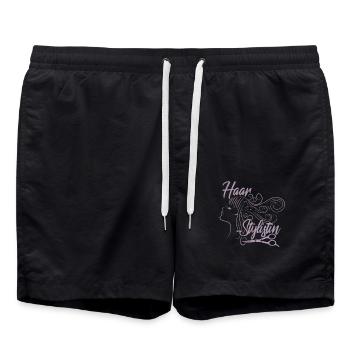 Haarstylistin Shirt Frisörin Damen Shirt Elegant - Badeshorts - Schwarz - Vorne - AI Model Male 185 light (185cm)