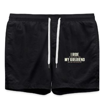 I ride My Bike More Cyclists Cyclists - Swim Trunks - black - Front - AI Model Male 185 light (185cm)