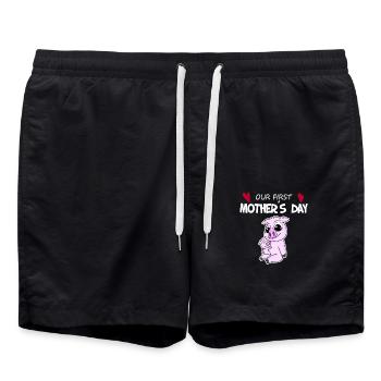 Mother's Day Gift - Our First Mother's Day - Swim Trunks - black - Front - AI Model Male 185 light (185cm)