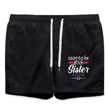Bald Big Sister 2023 Geschenk Ankündigung Schwangerschaft - Badeshorts - Schwarz - Vorne - AI Model Male 185 light (185cm)