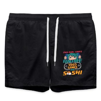 This girl loves anime and sushi lovers - Swim Trunks - black - Front - AI Model Male 185 light (185cm)