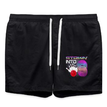 Striking Into 8 Bowling Bowler 8. Geburtstag - Badeshorts - Schwarz - Vorne - AI Model Male 185 light (185cm)