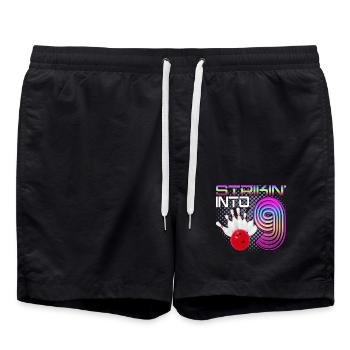 Striking Into 9 Bowling Bowler 9. Geburtstag - Badeshorts - Schwarz - Vorne - AI Model Male 185 light (185cm)