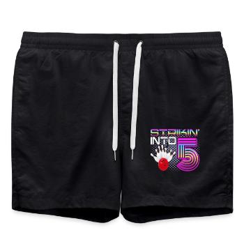 Hitting In 5 Bowling Bowlers 5th Birthday Party - Swim Trunks - black - Front - AI Model Male 185 light (185cm)