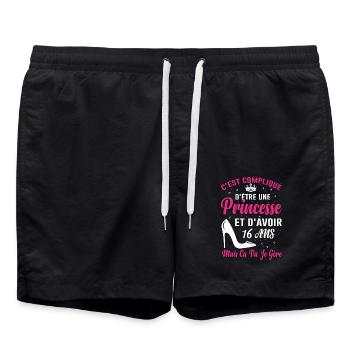 Princesse 16 Ans Anniversaire Idée Cadeau Année 16 - Short de bain - noir - Devant - AI Model Male 185 light (185cm)