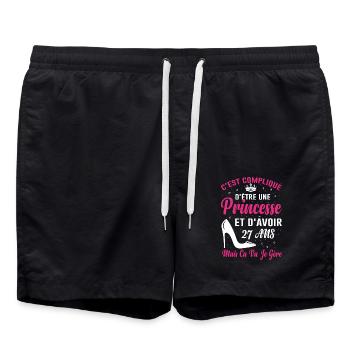 Princesse 27 Ans Anniversaire Idée Cadeau Pink Âge - Short de bain - noir - Devant - AI Model Male 185 light (185cm)