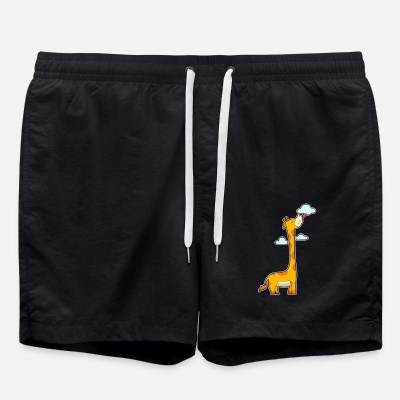 Giraffe with clouds - Swim Trunks - black