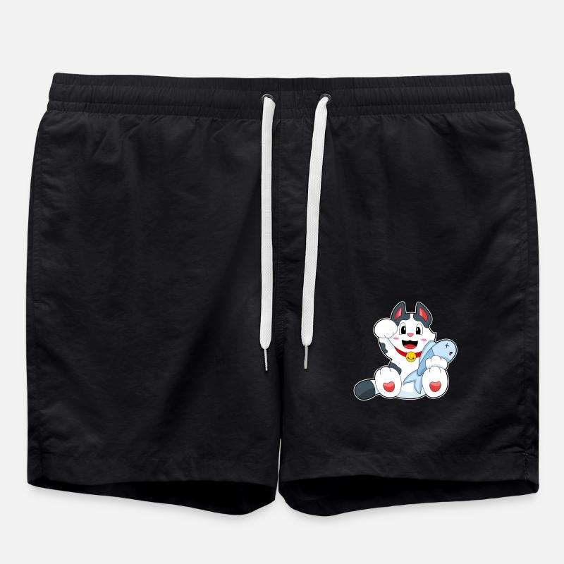 Katze mit Fisch - Badeshorts - Schwarz