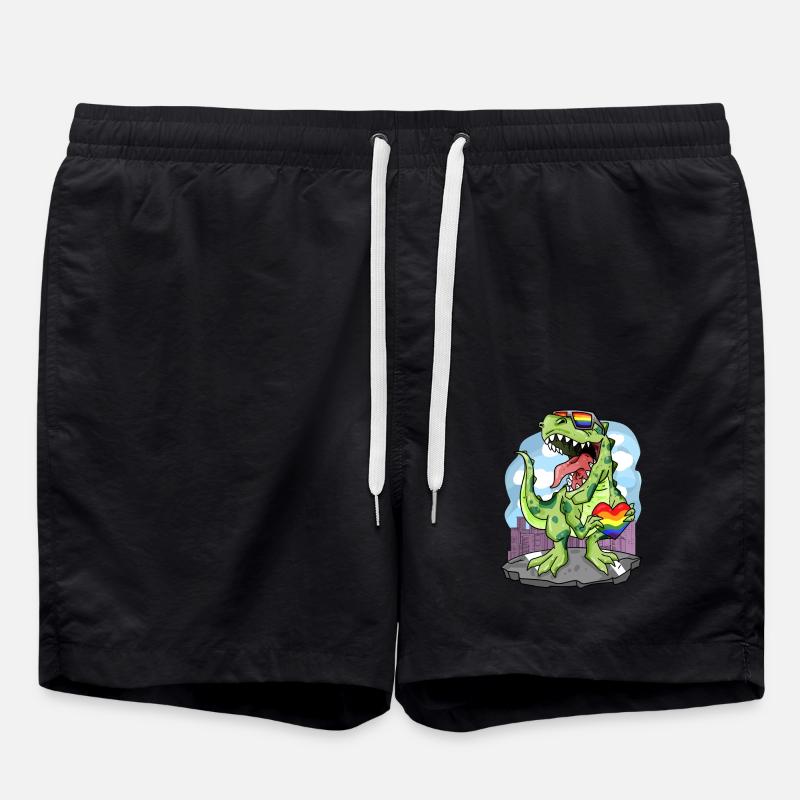 LGBT Animal Dinosaur Rainbow Heart - Swim Trunks - black