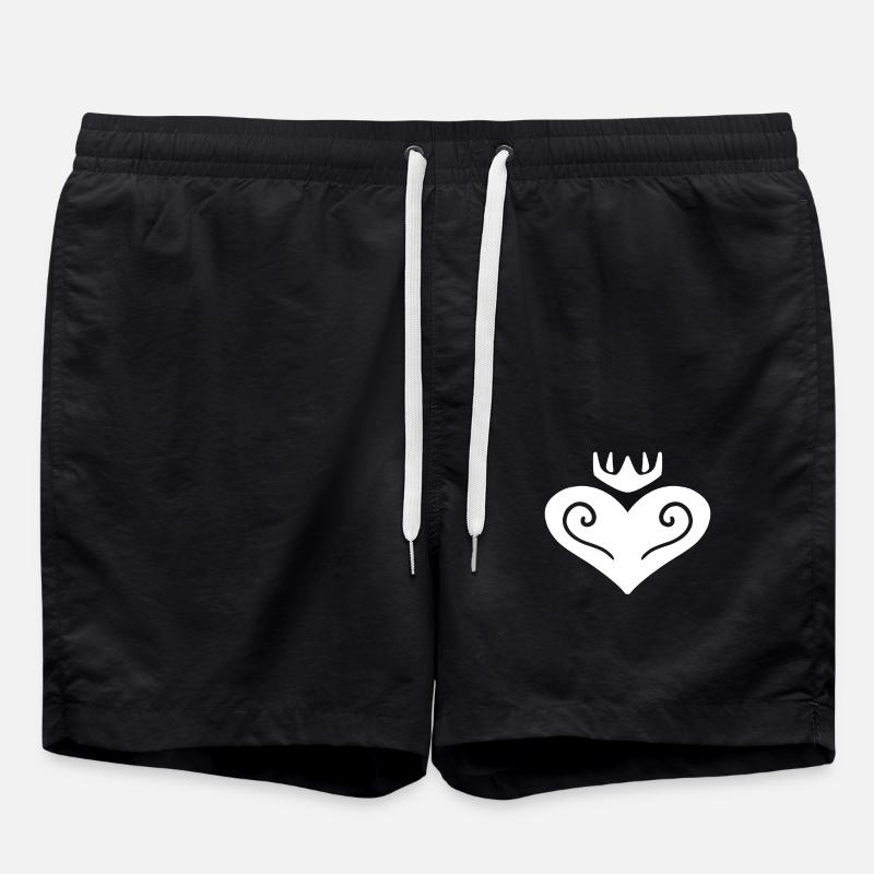 Heart Crown White - Swim Trunks - black