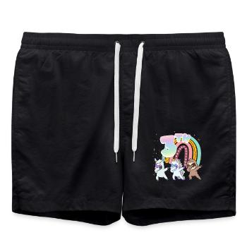 3rd Birthday Dabbing Llama Einhorn Faultier | 3rd - Badeshorts - Schwarz - Vorne - AI Model Male 185 light (185cm)