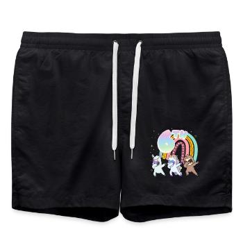 6. Geburtstag Dabbing Llama Einhorn Faultier | 6. - Badeshorts - Schwarz - Vorne - AI Model Male 185 light (185cm)