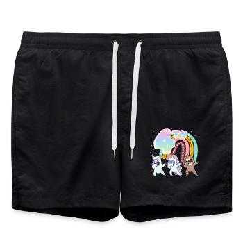 4. Geburtstag Dabbing Llama Einhorn Faultier | 4. - Badeshorts - Schwarz - Vorne - AI Model Male 185 light (185cm)
