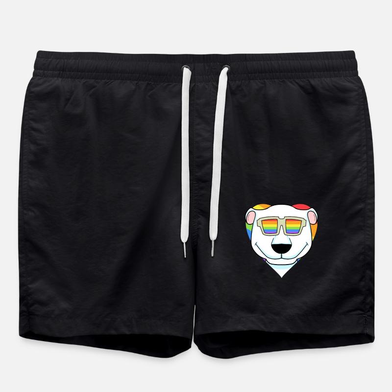 LGBT Tier Eisbär Regenbogen Herz - Badeshorts - Schwarz