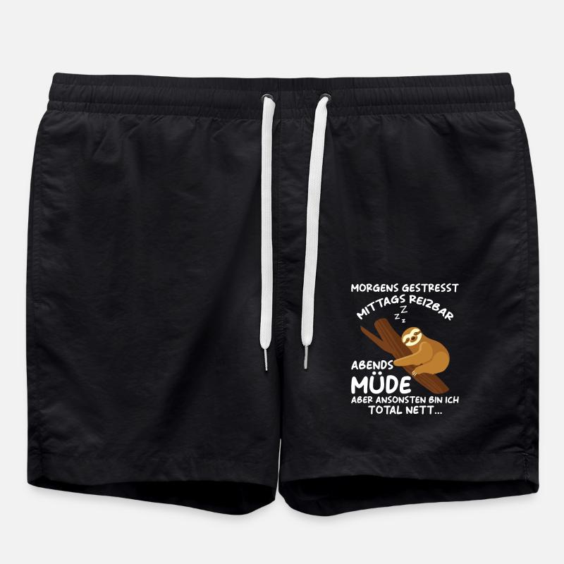 Faultier Geschenk Faultier Sprüche - Badeshorts - Schwarz