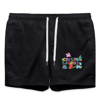 Cousin Saurus | Tshirt de dinosaure Rawr | Famille - Short de bain - noir - Devant - AI Model Male 185 light (185cm)