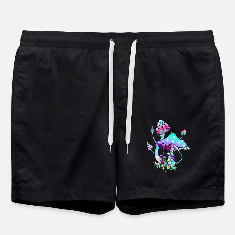Magic mushrooms psychedelic mushroom art - Swim Trunks - black