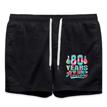 80e anniversaire ou anniversaire 80 ans d’existence - Short de bain - noir - Devant - AI Model Male 185 light (185cm)