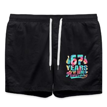 67th birthday or anniversary 67 years of being - Swim Trunks - black - Front - AI Model Male 185 light (185cm)