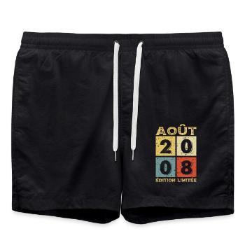Août 2008 Original Idée Cadeau Anniversaire - Short de bain - noir - Devant - AI Model Male 185 light (185cm)