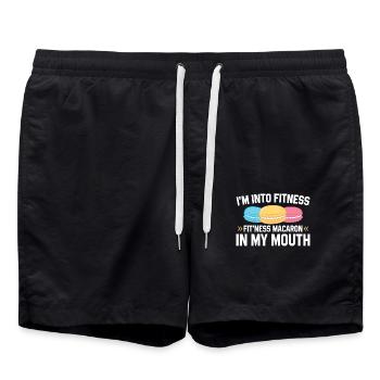 Fit'ness Macaron In My Mouth | Backen Tshirt | - Badeshorts - Schwarz - Vorne - AI Model Male 185 light (185cm)