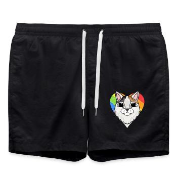 LGBT Katze Türkisch Van Regenbogen - Badeshorts - Schwarz - Vorne - AI Model Male 185 light (185cm)