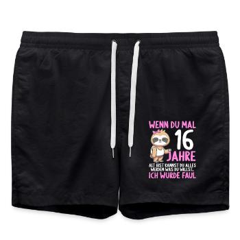 Wenn du groß bist ich wurde Faul 16. Geburtstag - Badeshorts - Schwarz - Vorne - AI Model Male 185 light (185cm)
