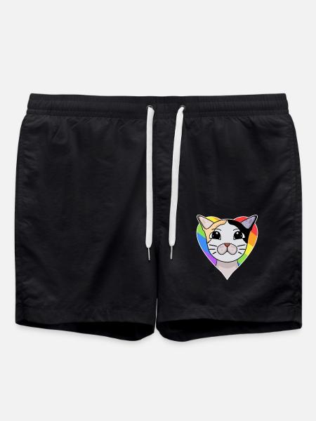 LGBT Cat Japanese Bobtail Rainbow - Swim Trunks - black