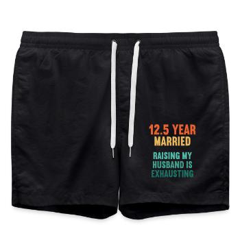 Je me suis mal comporté 12,5 ans anniversaire de mariage marié - Short de bain - noir - Devant - AI Model Male 185 light (185cm)