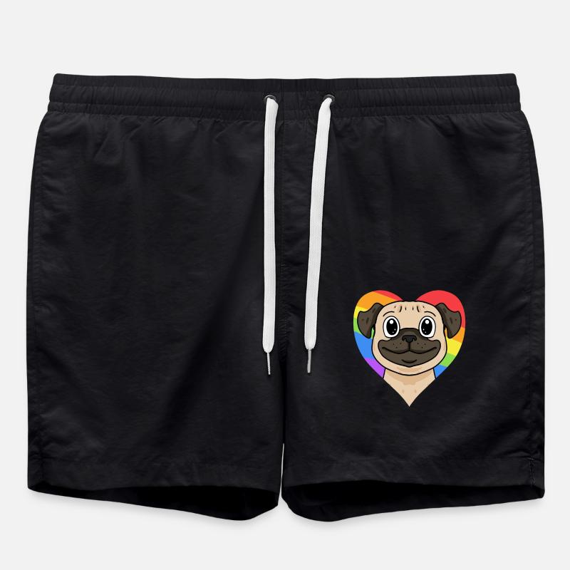 LGBT Dog Pug Rainbow - Swim Trunks - black