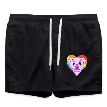 Schwein Lgbt Regenbogen Farben - Badeshorts - Schwarz - Vorne - AI Model Male 185 light (185cm)