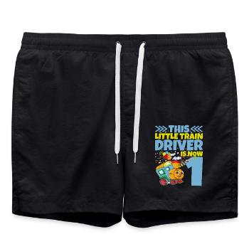 1st birthday this little train driver is now 1 - Swim Trunks - black - Front - AI Model Male 185 light (185cm)