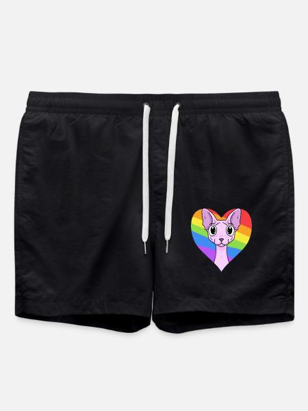 LGBT Cat Sphynx Rainbow - Swim Trunks - black