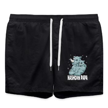 Nahorn Papa und Baby Rhinozeros Papa Vatertag - Badeshorts - Schwarz - Vorne - AI Model Male 185 light (185cm)