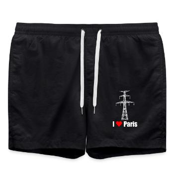 Paris Eiffel Tower Electrician Satire Love - Swim Trunks - black - Front - AI Model Male 185 light (185cm)