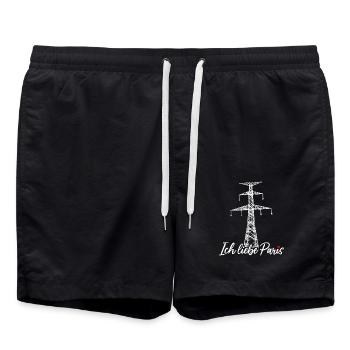 Paris Eiffelturm Strommast Elektriker Satire Liebe - Badeshorts - Schwarz - Vorne - AI Model Male 185 light (185cm)