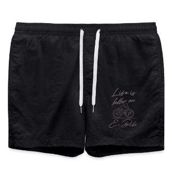 Life is better on E-bike Lustiger Spruch E-Biker - Badeshorts - Schwarz - Vorne - AI Model Male 185 light (185cm)