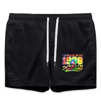 Made In 1988 And I Am Awesome Tie Dye Colorful - Swim Trunks - black - Front - AI Model Male 185 light (185cm)