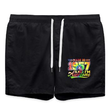 Made In 1957 And I Am Awesome Tie Dye Colorful - Swim Trunks - black - Front - AI Model Male 185 light (185cm)