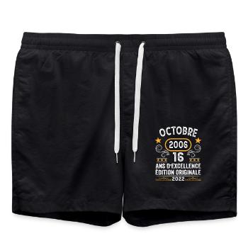 Octobre 2006 16 Ans Anniversaire Idée Cadeau Rétro - Short de bain - noir - Devant - AI Model Male 185 light (185cm)