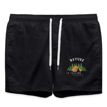 Spruch Nature is calling Let's go Hiking - Badeshorts - Schwarz - Vorne - AI Model Male 185 light (185cm)