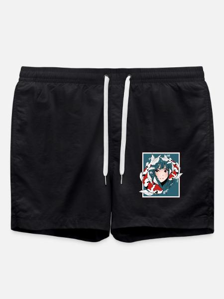 Anime Girl Otaku Koi - Swim Trunks - black