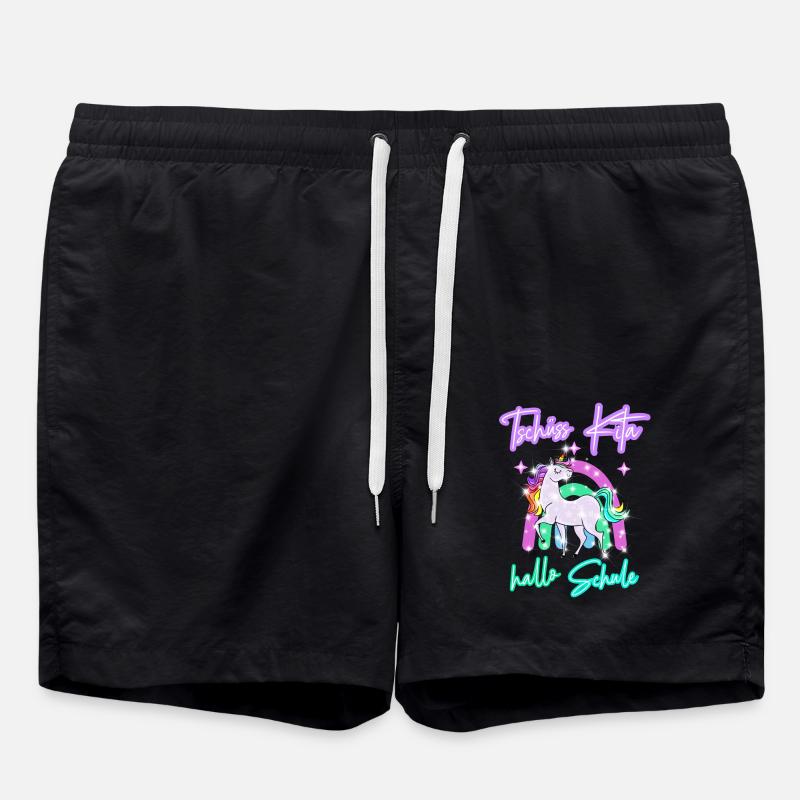 Tschüss Kita! hallo Schule Regenbogen Einhorn - Badeshorts - Schwarz